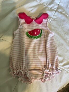 Pink Striped Watermelon Appliqué bubble